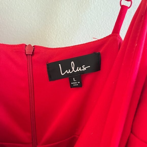 Lulus Sealed With a Kiss Red Bodycon Dress Size L  Ruffle Hem Strappy - Picture 4 of 9